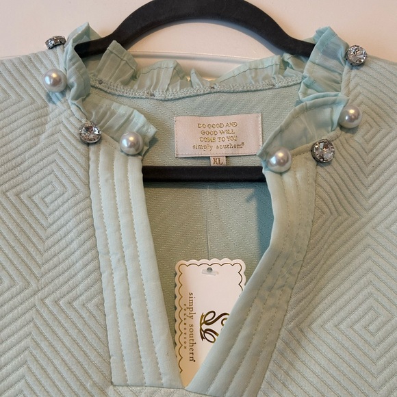 Simply Southern Mint Embellished Ruffle Neck Shift - Picture 3 of 5